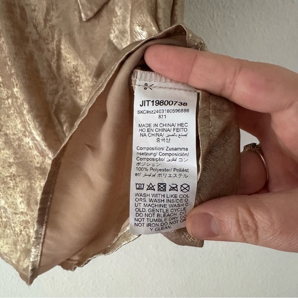 Metallic Gold Tie Neck Blouse Large 8/10 Statement Elegant Holiday Party Layer - Picture 9 of 12